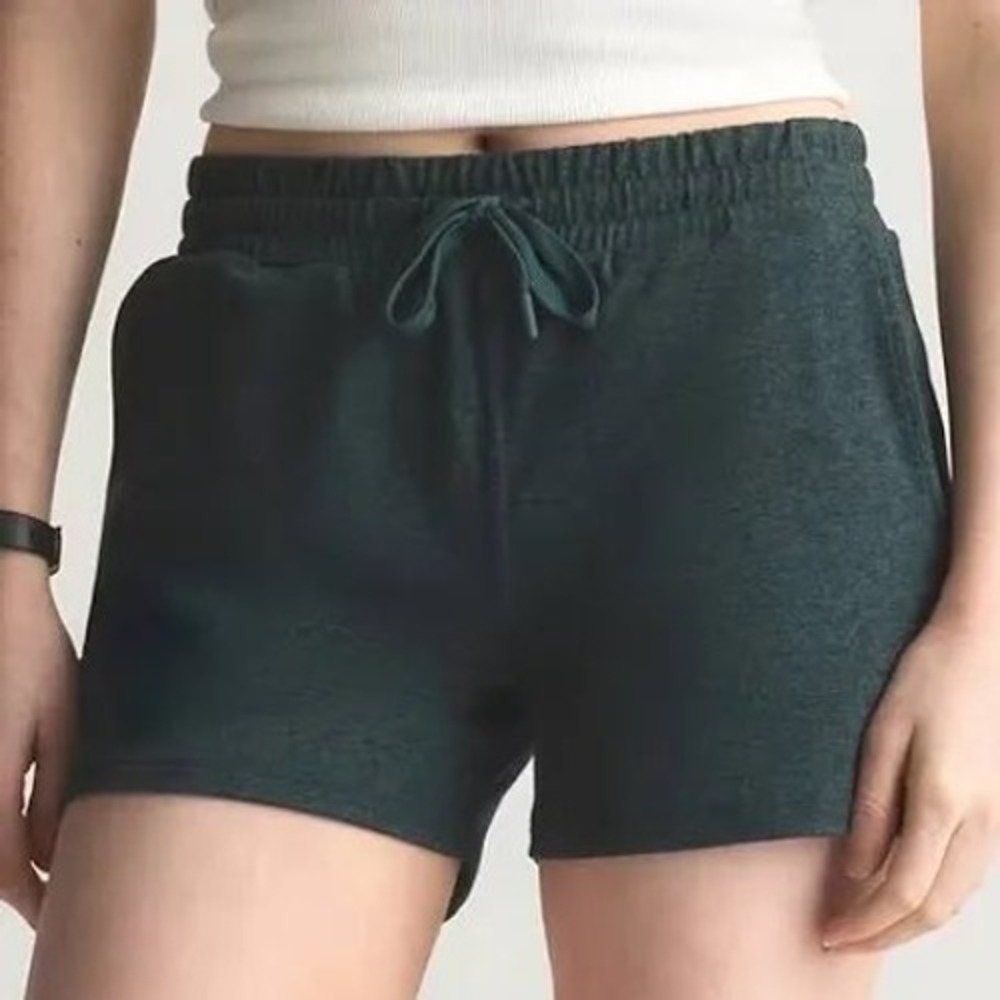 Quince Flow Knit Shorts Dark Green Heathered Active Lounge Pockets Medium
